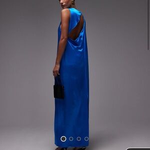 (NWT) Topshop high neck open back throw-on satin dress in blue